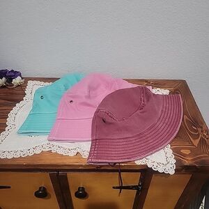 Bucket Caps Cotton Lot of 3 NWOT Pink Maroon Turquoise No Tags Outdoors Gorpcore